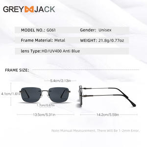 Greyjack Lunettes de soleil sans monture pour hommes, carrées en métal, verres PC UV400, noires G061 - Product Image 3