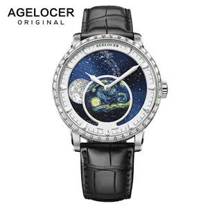 Schweizer AGELOCER Modo Armbanduhr Herren Uhren Mondphase Mechanische Mens Watch 6401E1