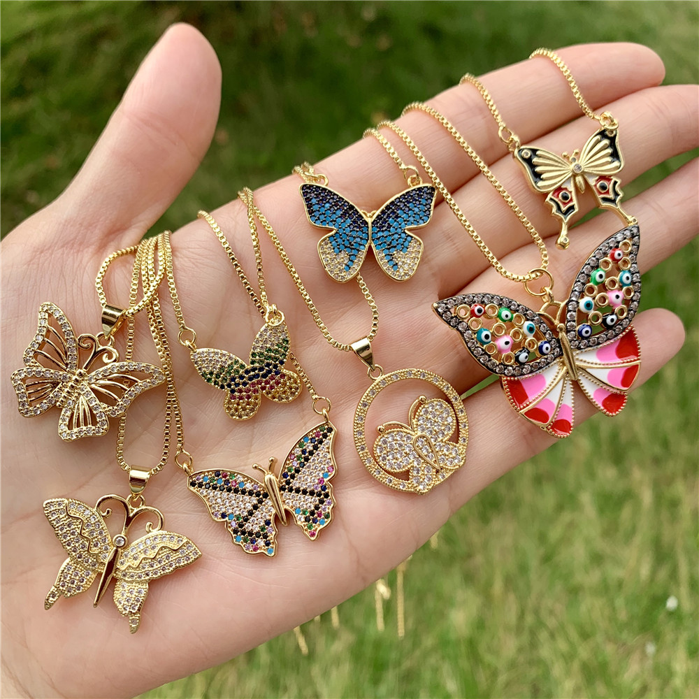 LS-B1680, различные кубические циркониевые ожерелья, красочные Кристальные подвески, красивые подвески в форме бабочки