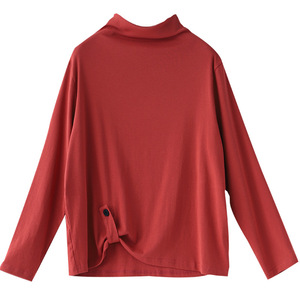 Women's Long Sleeve T-Shirt High Neck Button Design Yellow Soft Knit <b>Top</b> Spring Autumn Base <b>Layer</b> - Product Image 5