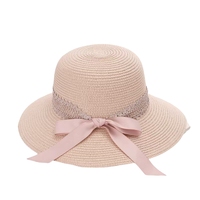 Chapeau de paille élégant pour femme avec protection solaire, personnalisable, vente en gros, avec ruban en dentelle et nœud, pliable, idéal pour la pêche et les sorties décontractées au printemps et en été