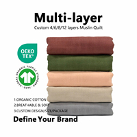 Couverture en mousseline de coton 100% personnalisée OEM, 4, 6 ou 8 couches, couleur unie, certifiée GOTS et OEKO-TEX, vente en gros, marque privée, couverture pour bébé nouveau-né