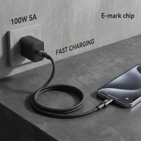 Câble de données de charge rapide Cantell 100W Type-C 5A, câble de charge Type-C vers Type-C en nylon tressé pour appareils iOS et Android