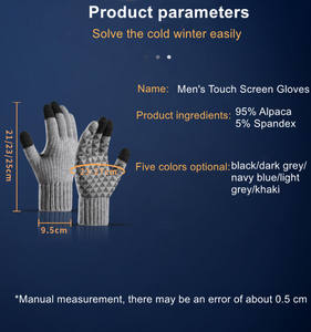 Guanti da uomo guanti invernali lavorati a maglia più guanti touch screen da equitazione in maglia di alpaca spessa in velluto - Product Image 6