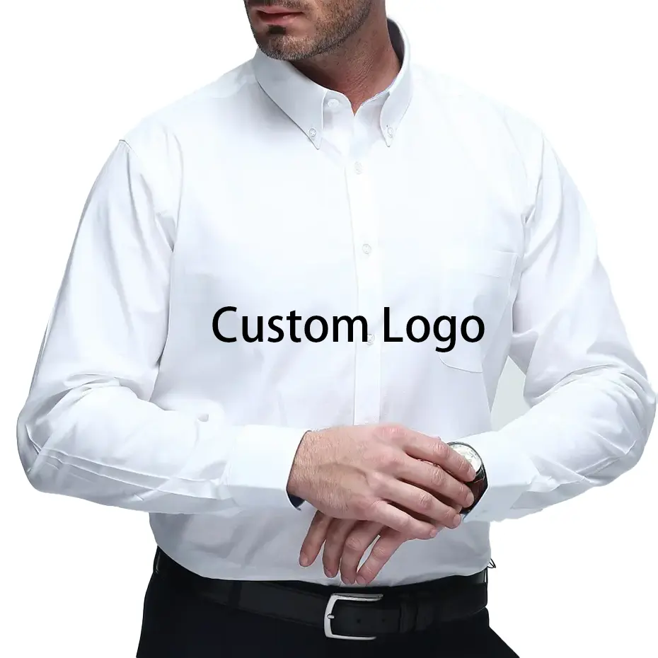 Custom Solid Long Sleeve Wrinkle-Free Formal Business Casual Button Down White Men Dress Shirts