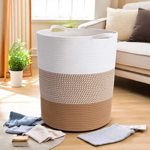 Cotton Rope Woven Foldable <b>Storage</b> <b>Basket</b> Round Three Color <b>White</b> Card Twill Laundry Organizer Home Bedroom Use - Product Image 1