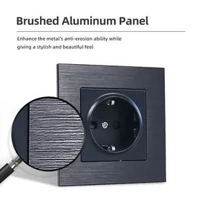 Geliştirilmiş kablolama tasarımı fırçalanmış alüminyum levha siyah gri altın renk avrupa standart alman 220V elektrik güç duvar soketi