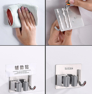 Support multifonctionnel en acier inoxydable pour <span class=keywords><strong>balai</strong></span> et serpillière, idéal pour salle de bain et cuisine, avec clip de rangement - Product Image 3