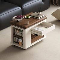 Table basse moderne en bois massif à bords rectangulaires, écologique, durable, pliable, en MDF, avec chariot mobile rotatif pour