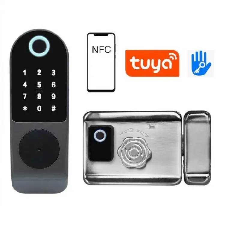Fingerprint Rim Lock Smart Card Digital Code Electronic Door Lock for Home Security Mortise Rim Lock password password