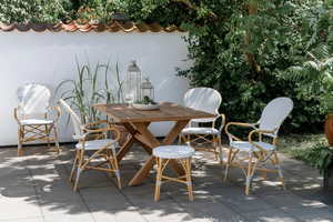 Moderne Outdoor-Hofbalkon-Gartenhocker Französische Paris-Bistro-Rattan-Aluminium-Armlehnstühle Korbgeflecht-Esszimmerstühle - Product Image 3