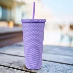 Gobelet à café en plastique à double paroi avec couvercle et paille, 24 oz, vente en gros - Product Image 5