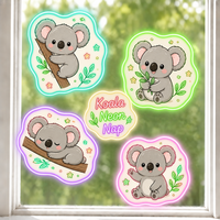 Autocollants personnalisés imperméables en PVC vinyle, motif koala kawaii, décalcomanie de fenêtre en forme de feuille, imprimé UV, autocollant décoratif électrostatique pour verre et mur