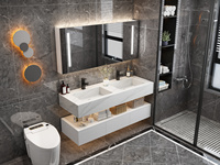 60 pouces Blanc Carrare Bois Salle De Bain Vanité Double Évier Meubles De Salle De Bain