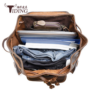 Tiding Crazy Horse Leather <b>Backpack</b> <b>Large</b> Capacity Men's Outdoor Travel <b>Backpack</b> Solid Color Detachable Strap - Product Image 5