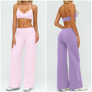 Conjunto Deportivo para Mujer TZ5529-1, Top Halter con Tirantes Finos, Suave como la Mantequilla, Absorbe la Humedad, Secado Rápido, Pantalones Anchos con Efecto Levanta Glúteos - Product Image 2