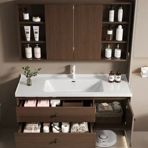 New Chinese style walnut bathroom cabinet combination antique style hidden sliding hand wash basin cabinet - Product Image 3