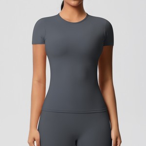 Camiseta Deportiva de Yoga para Mujer, Sin Costuras, Manga Corta, Cuello Redondo, Ajustada, de Secado Rápido y Elástica - Product Image 6