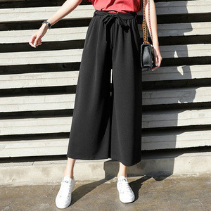 Wide Leg Pants High Waist <b>Drawstring</b> Breathable Cropped Casual Women's <b>Trousers</b> Street Style Korean Fashion - Product Image 4