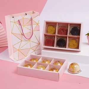 Bronzed pink mooncake box 6 pieces heaven and earth lid geometry 80 grams egg yolk pastry box Chocolate biscuit box