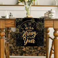 Nouveau chemin de table de Noël noir et or, en lin, pour la décoration de la maison et des fêtes, cuisine