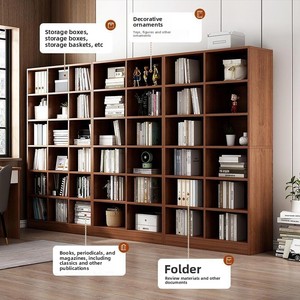 Bibliothèque murale minimaliste moderne en bois pour salon, avec rangement <span class=keywords><strong>et</strong></span> design en treillis, à assembler soi-même - Product Image 5