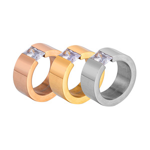 Diamond <b>Rings</b> <b>Titanium</b> Steel Princess Cut Geometric Banquet Jewelry Men's <b>Ring</b> 18K Gold Plated XYR0036 - Product Image 5