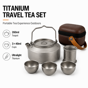 Portable Titanium Travel Tea <b>Set</b> With 260ml <b>Teapot</b> and 3 Cups Ultralight Camping Tea Kit for Outdoor Hiking Coffee Brewing - Product Image 1