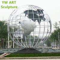 Grande sculpture d'art extérieur en métal, globe terrestre en acier inoxydable, impression numérique, design 3D électroplaqué, 3,8 m, pour ville moderne