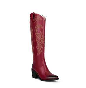 WETKISS <span class=keywords><strong>2023</strong></span> nouveaux styles bottes de cow-girl rouge occidental cloutées à la mode bottes longues au genou bottes de cow-boy Texas avec broderie - Product Image 1
