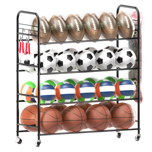 DOPBENT Scaffale Portapalloni A 5 Piani In Ferro – Organizer Per Basket, Rugby E Pallavolo Con Cesti Rimovibili, 58x23,5x116 Cm