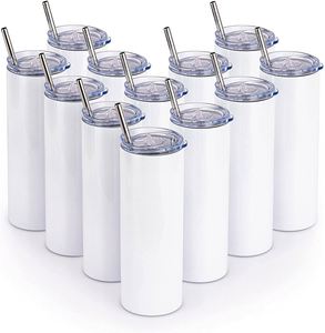 Wholesale White Sublimation Blanks 20oz 30oz Mug Stainless Steel <b>Double</b> <b>Wall</b> Skinny Straight Sublimation Tumbler - Product Image 6