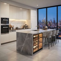 Cuisine sur mesure pour toute la maison avec armoire à vin intégrée à température constante, îlot de petit-déjeuner en pierre pour villa de luxe