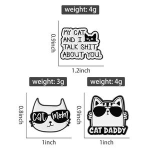 酷太阳镜黑猫妈妈爸爸珐琅别针我的猫和我谈论你胸针翻领徽章珠宝批发 - Product Image 6