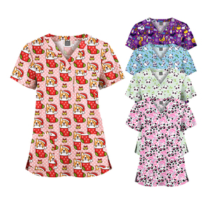 เสื้อแขนสั้นพิมพ์ลายพิมพ์ลายสำหรับผู้หญิงผู้ชายเสื้อทำงานคอวีแนวโปรเฟสชันแนลสำหรับฤดูร้อน - Product Image 2