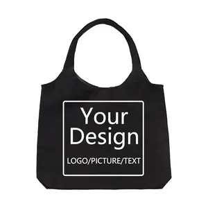 Ajoutez votre image Texte personnalisé Concevez votre propre sac fourre-tout d'épicerie en toile de coton personnalisé Calico bio