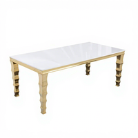 Mesa Rectangular de Lujo con Patas de Metal Dorado Tallado, Tapa de Vidrio/MDF, para Banquetes de Boda, Hotel, Comedor