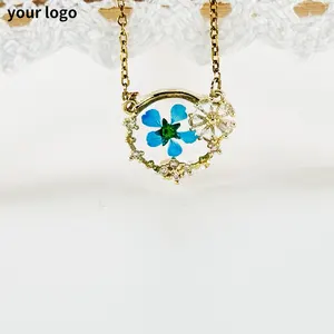 Colar de pétalas eternas feito à mão personalizado pingente de flor seca artesanato para meninas colar banhado a ouro 18K
