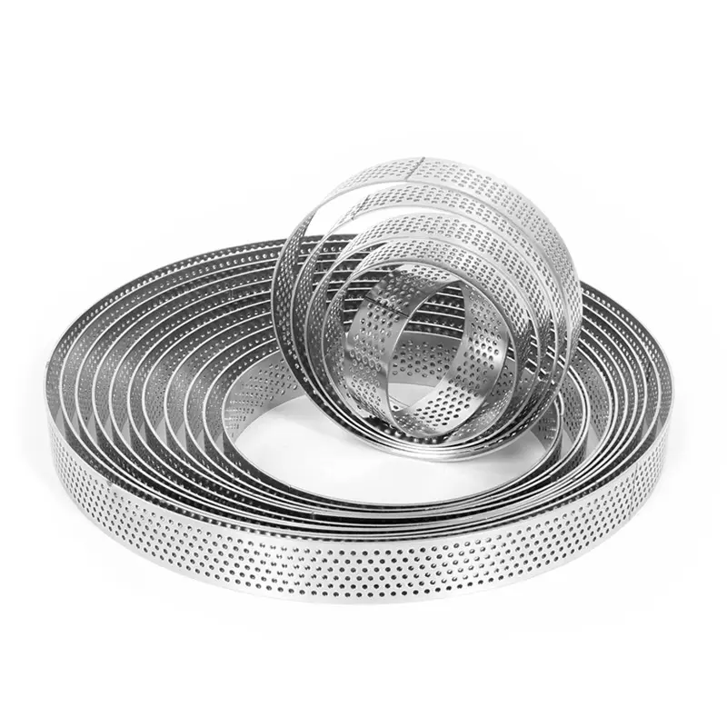 304 edelstahl kreisförmiger turm ring mais pfannkuchenform französischer käse-torte ring perforiert belüftungsturm ringform