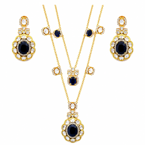 Juego de Collar y Aretes de Plata 925 de Lujo con Piedras Azules y Blancas, Joyería Nupcial India Tradicional para Mujer - Product Image 2