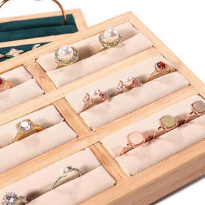 RTS stock solide anneau en bois bracelet plaque haut de gamme multi-fentes velours doublure anneau support de stockage bijoux affichage accessoires plaque - Product Image 4
