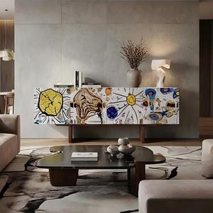 Aparador de Madera Sólida de Lujo con Diseño Artístico de Graffiti, Mueble de Almacenamiento Contemporáneo para Pasillo, Galerí<span class=keywords><strong>a</strong></span> y Diseño Interior de Villas Modernas - Product Image 6