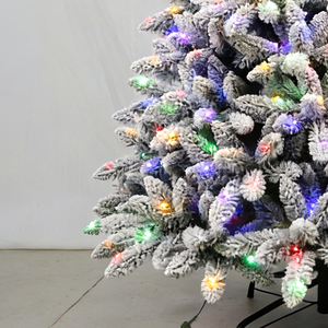 Sapin de Noël floqué multicolore pré-éclairé, branches argentées, lumières LED vibrantes, support robuste pour une décoration festive magique - Product Image 5