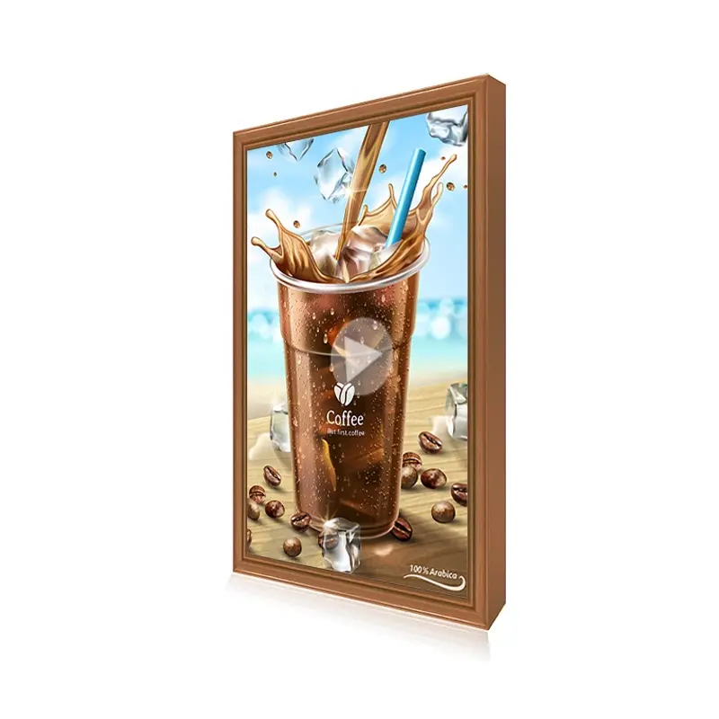 Schermo video con cornice digitale in legno montato a parete per lettore pubblicitario LCD