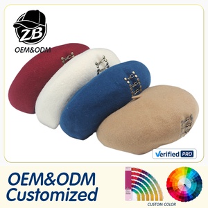 Wholesale Vintage Punk Slouchy <b>Beret</b> Hat for Women Custom Wool Felt Metal Safety Pin Decor Artist Cap - Product Image 1