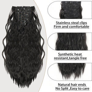 ต่อผมแบบคลิปหนีบ 7 ชิ้น ทรงผมลอนคลื่นแบบยุโรปอเมริกัน ทำจากเส้นใยทนความร้อนสูง สีดำ ผมยาวเป็นลอน สำหรับผู้หญิง - Product Image 2
