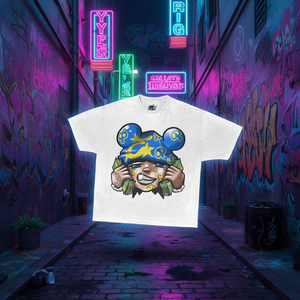 T-Shirt Oversize con Grafica 'Big Money Talker', Stile Streetwear Y2K, Stampa Cartoon, Logo Frontale Bianco, Manica Corta, 100% Cotone - Product Image 2