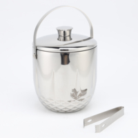 Nouveau design seau à glace isolé à double paroi en métal 3L en acier inoxydable pour vin et bière avec couvercle et pince à glace