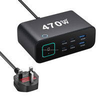 Adaptor Daya Cepat Desktop USB GaN 470W Ringkas 4 Tipe C 2 USB a Stasiun Pengisian Daya dengan Layar 140W PD3.1 untuk Laptop Gaming dan Ponsel