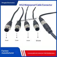 Connecteur M12 4, 5, 8, 12 broches, câble droit ou à angle droit, capteur, fiche aviation, étanche, en laiton/PUR, câble de connexion pour